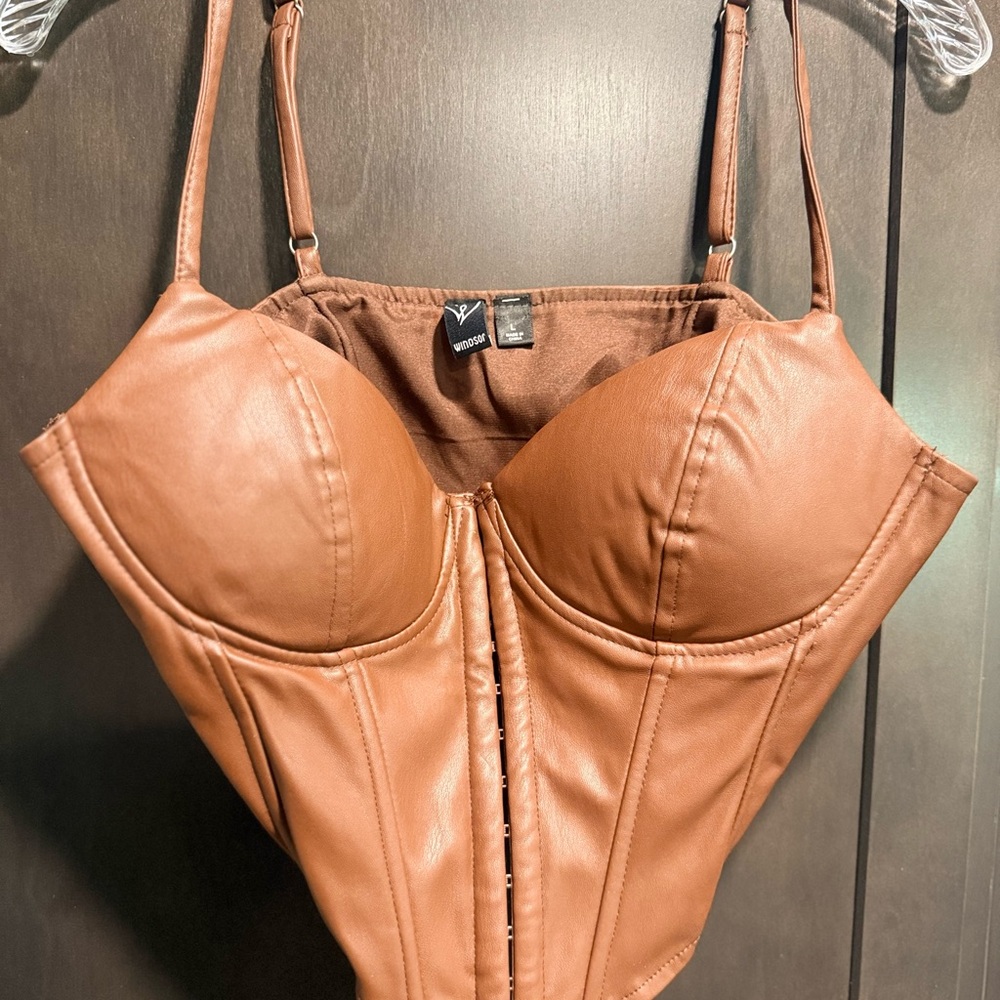 Brown Faux Leather Corset Top